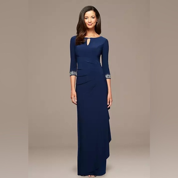 ALEX EVENINGS
long a-line cascade dress with embellished sleeves - Picture 1 of 9